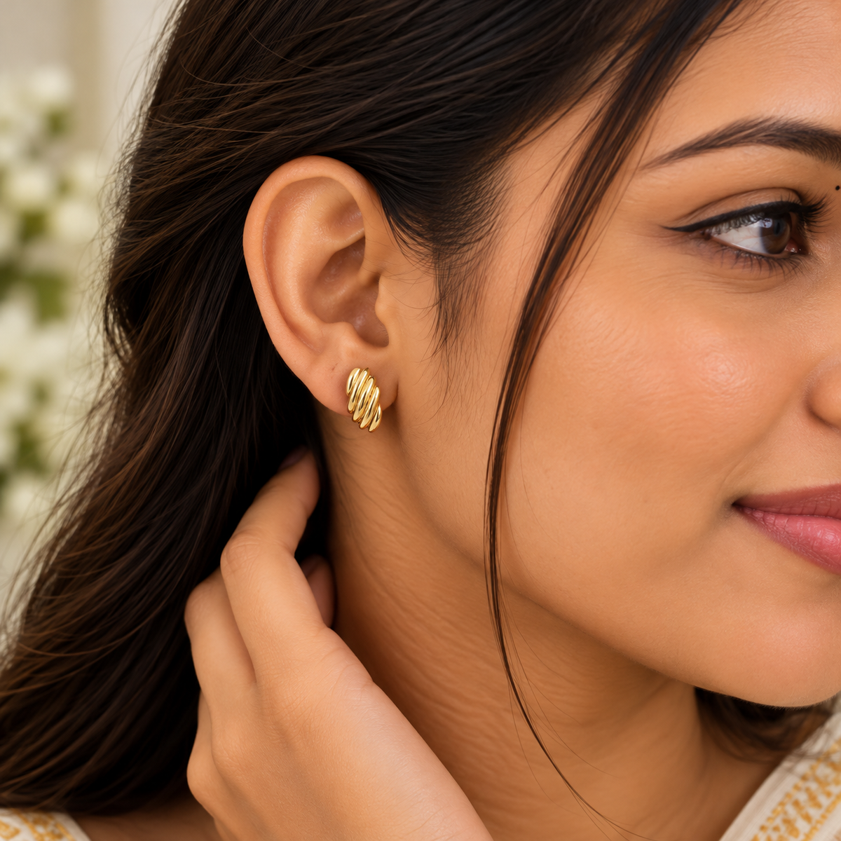 Ribbed Gold Swirl Stud Earrings