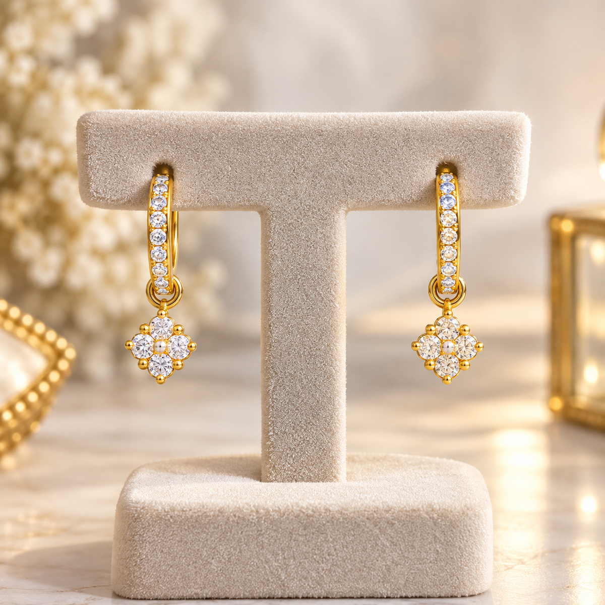 Clover Pavé Huggie Drops