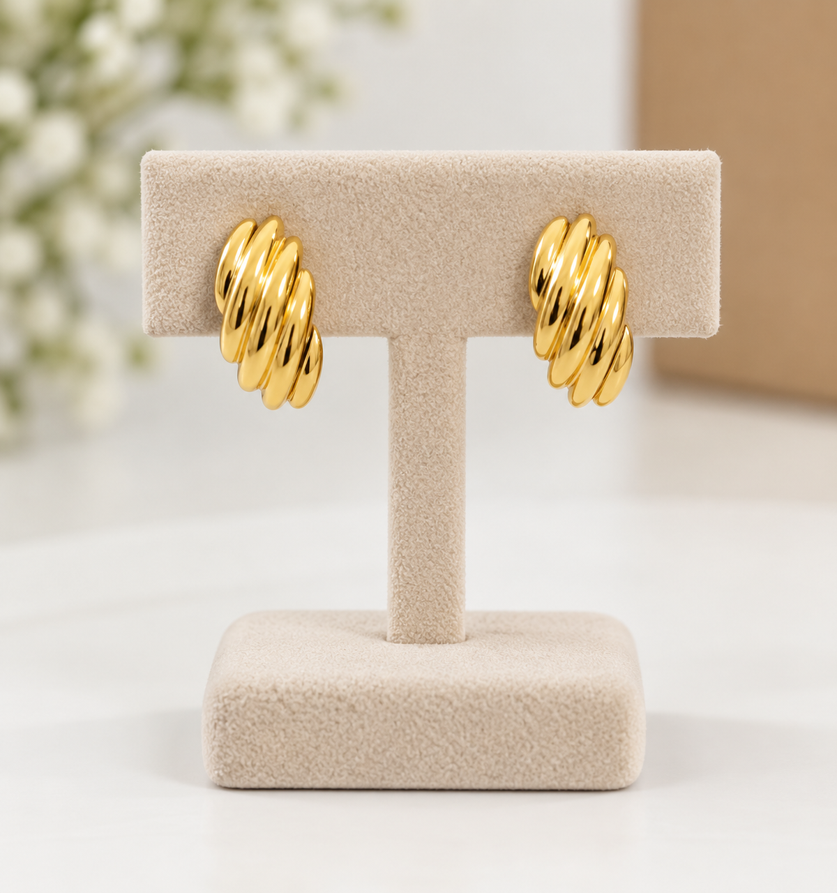 Ribbed Gold Swirl Stud Earrings