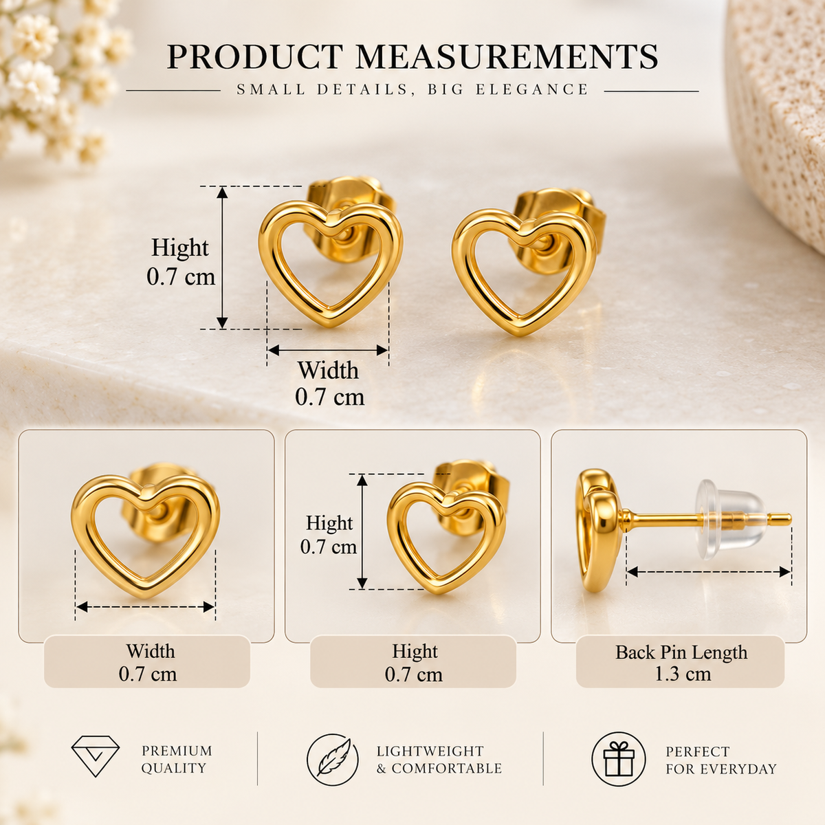 Open Heart Stud Earrings