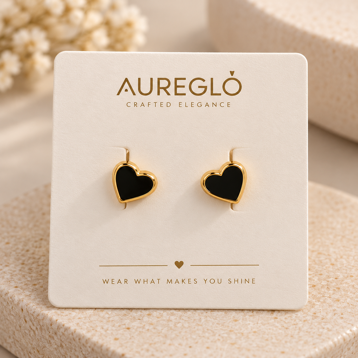 Black Enamel Heart Stud Earrings