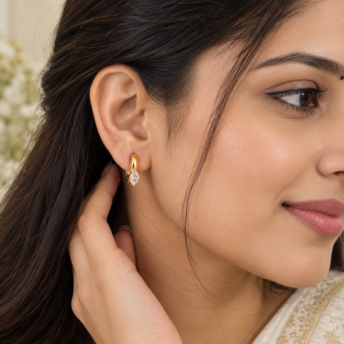 Marquise Crystal Huggie Earrings