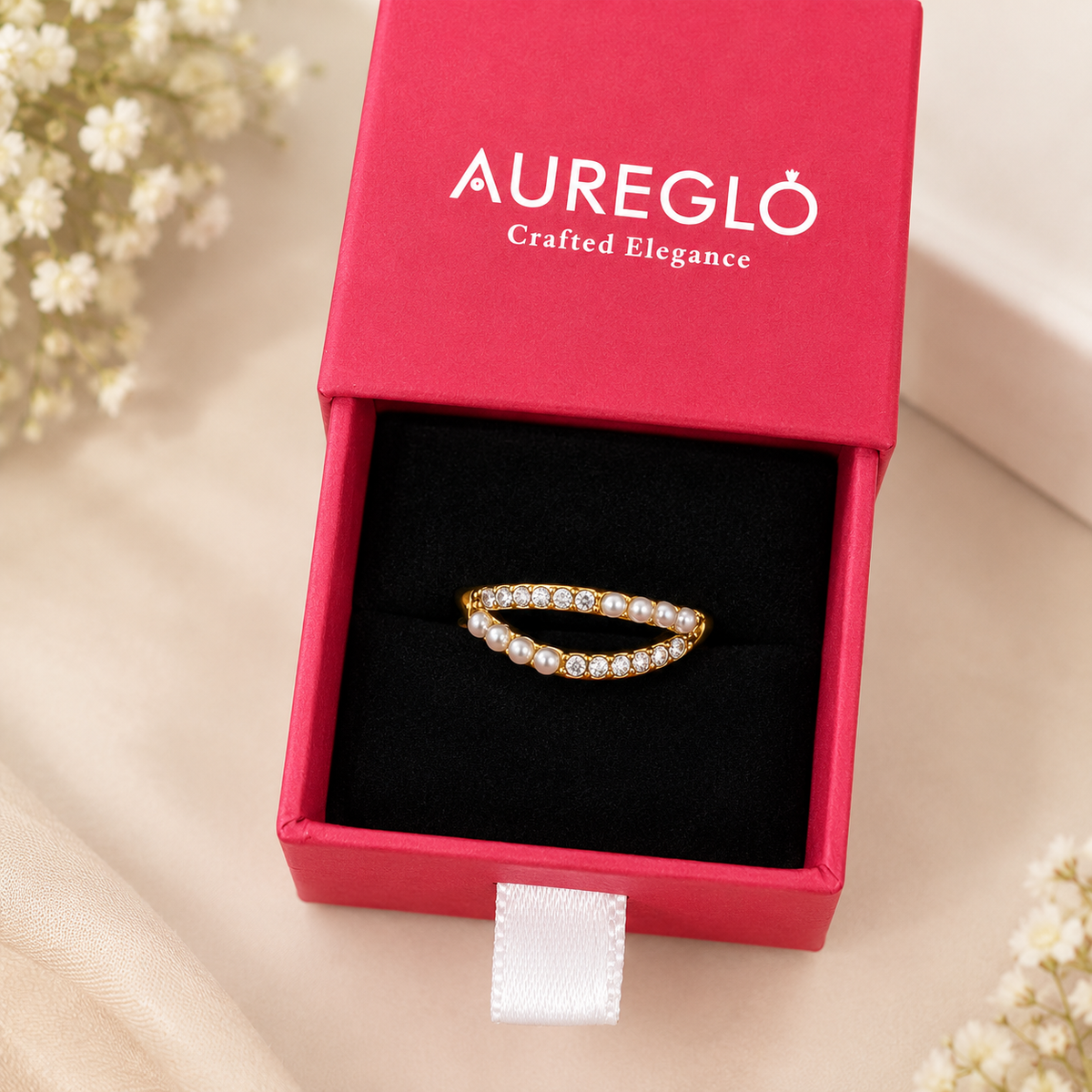 Double-Row Pearl & Crystal Ring