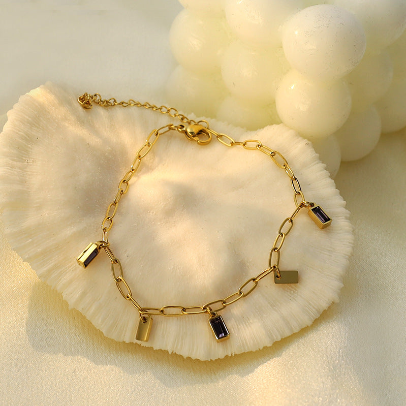 Amethyst Charm Link Bracelet
