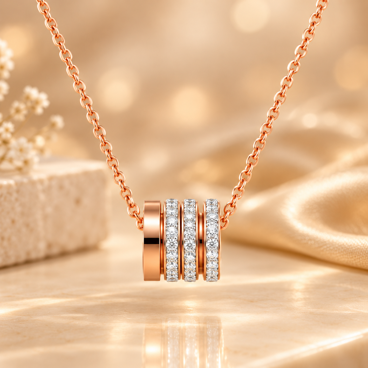 Trilogie Pavé Barrel Necklace
