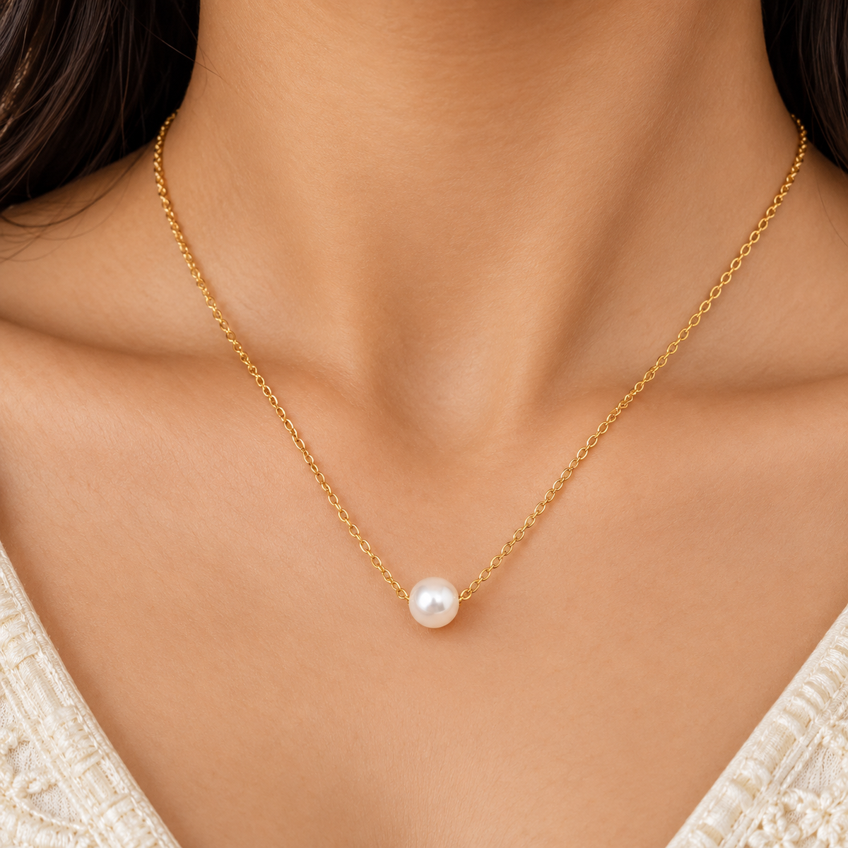 Celestine Solitaire Pearl Necklace