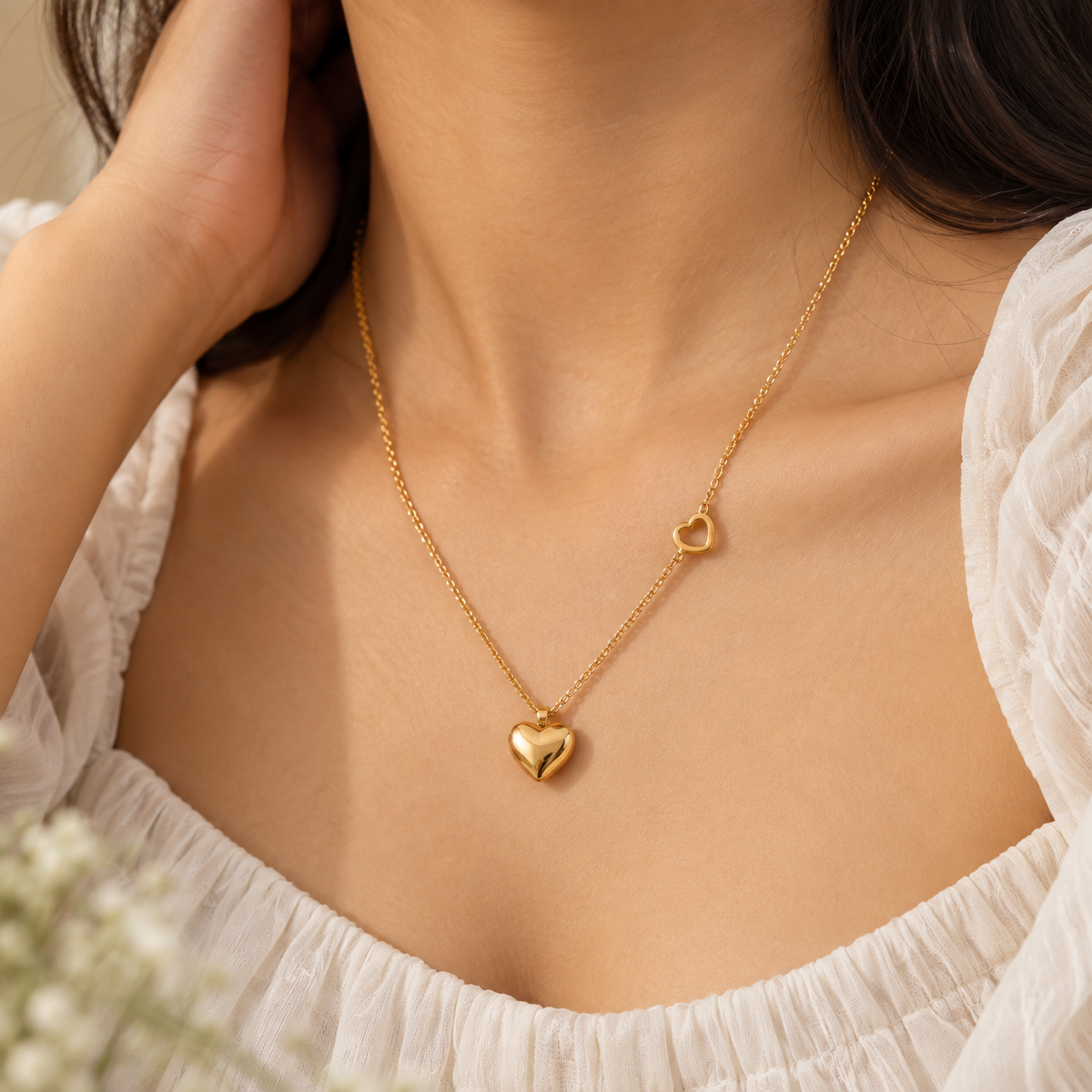 Gold Heart & Chain Charm Necklace