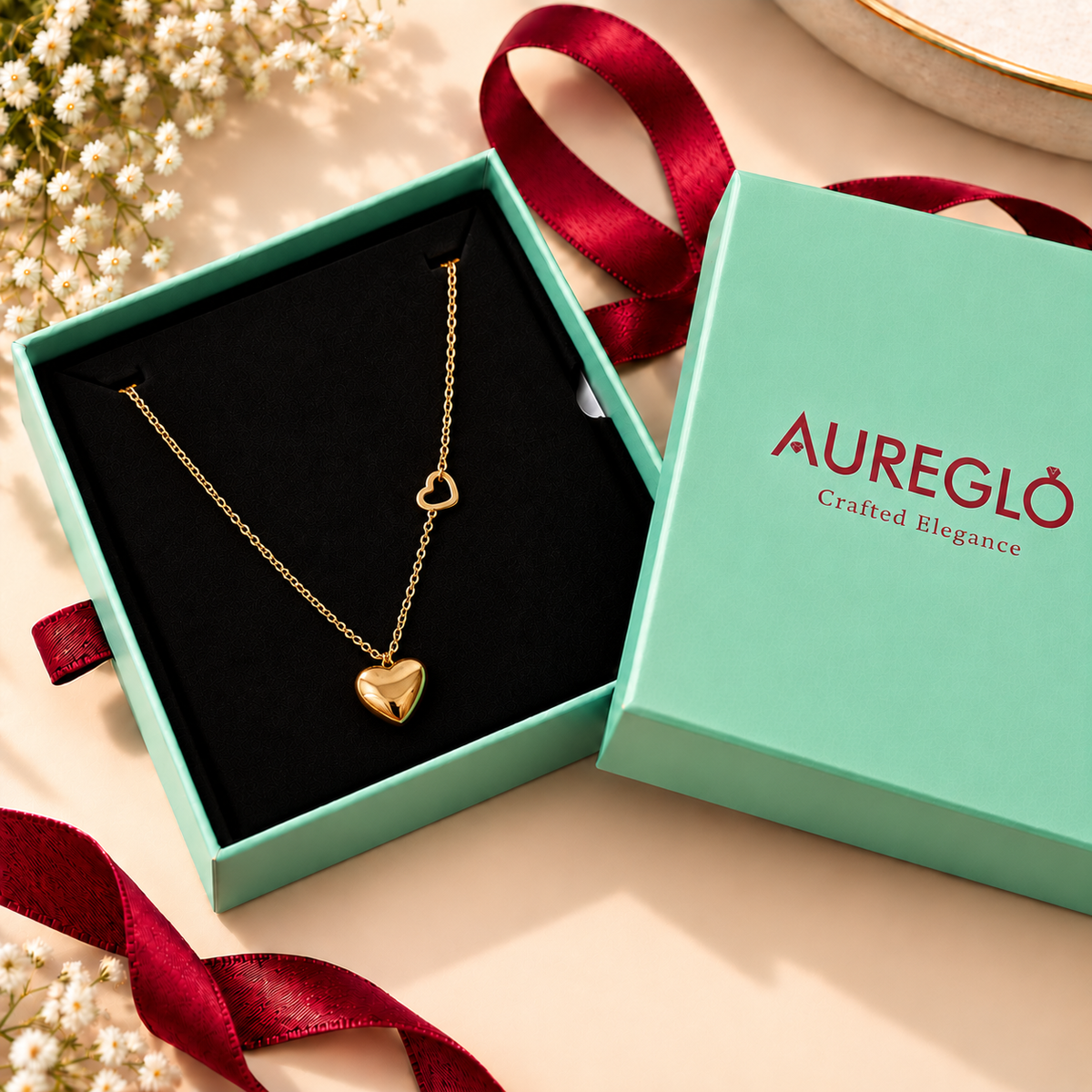 Gold Heart & Chain Charm Necklace
