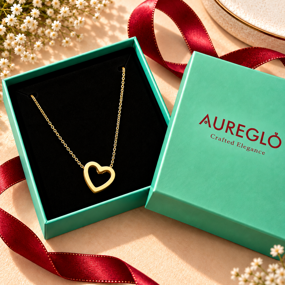Gold Open Heart Pendant Necklace