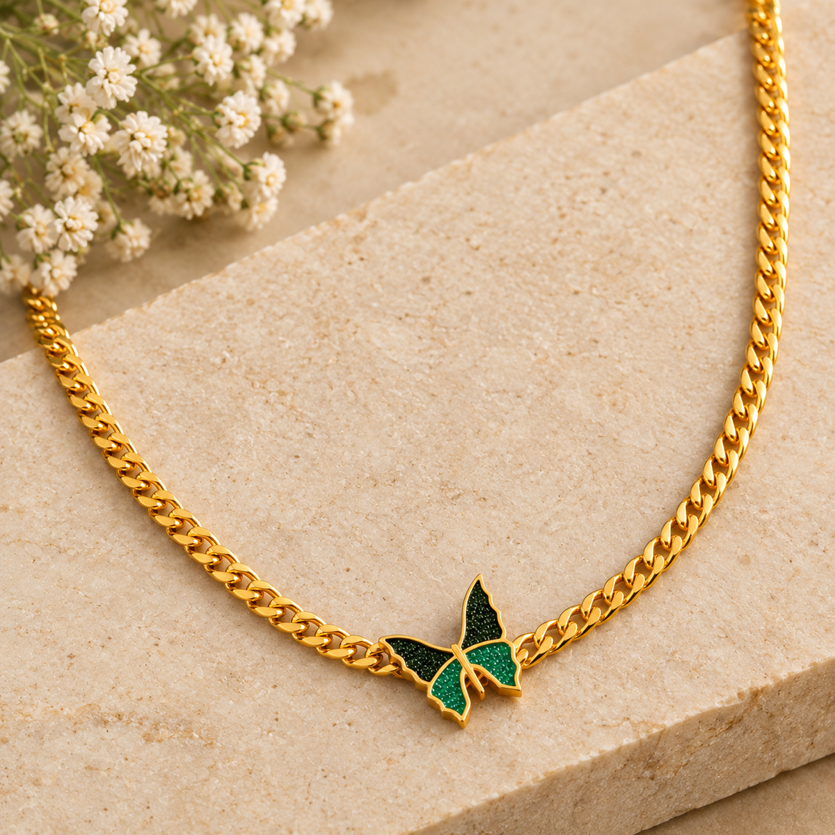 Emerald Butterfly Link Necklace