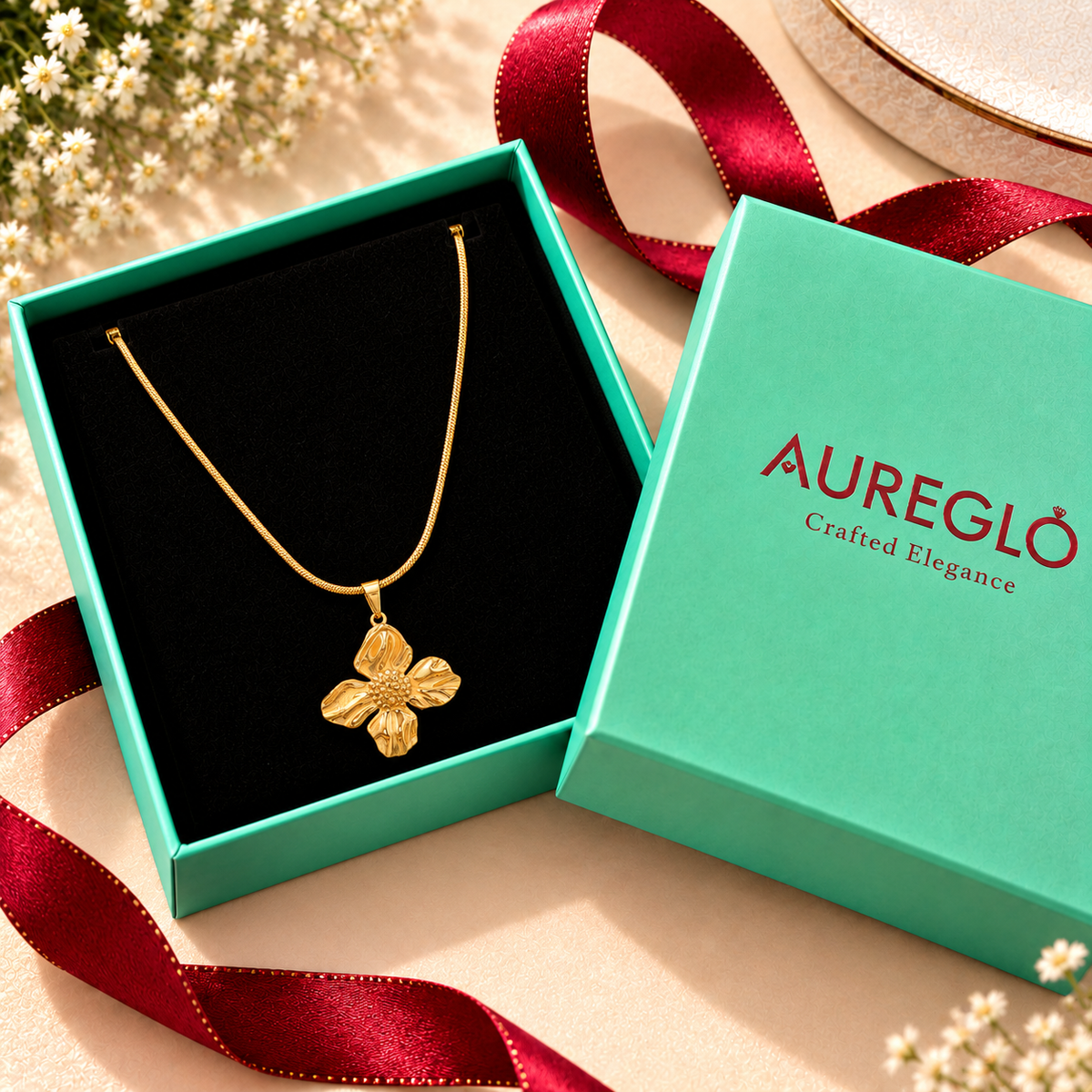 Golden Bloom Floral Pendant Necklace