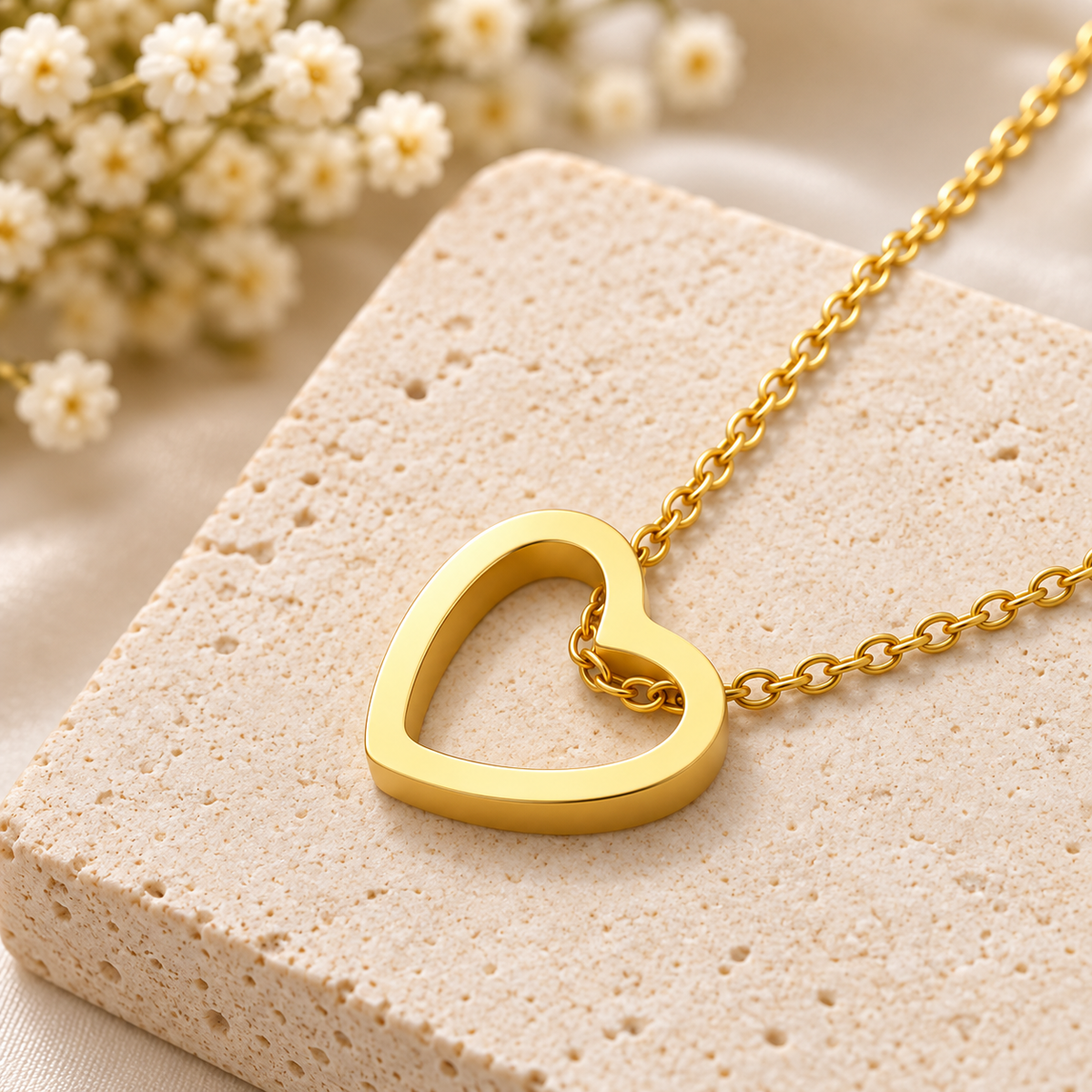 Gold Open Heart Pendant Necklace