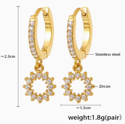 Golden Zircon Floral Hoop Earrings