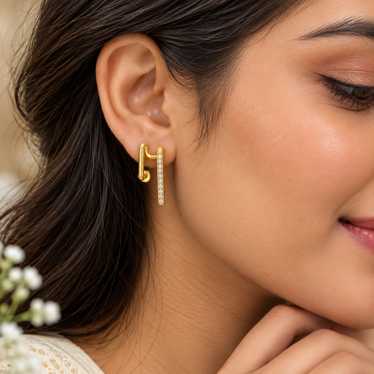 Crystal Double-Bar Ear Cuff Earrings