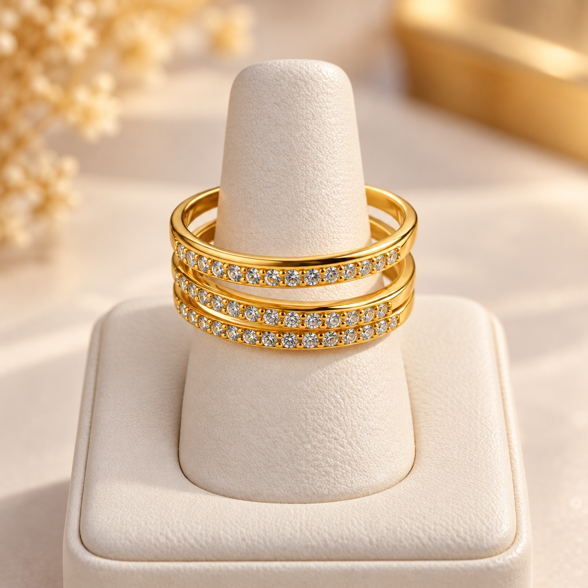 Triple Line Pavé Open Ring