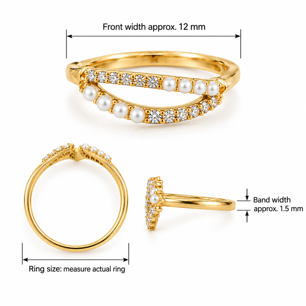 Double-Row Pearl & Crystal Ring