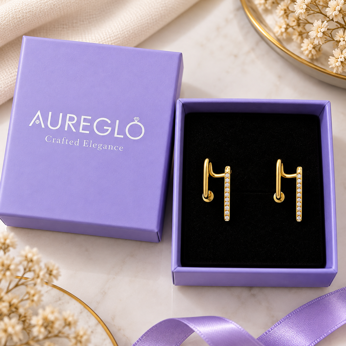 Crystal Double-Bar Ear Cuff Earrings