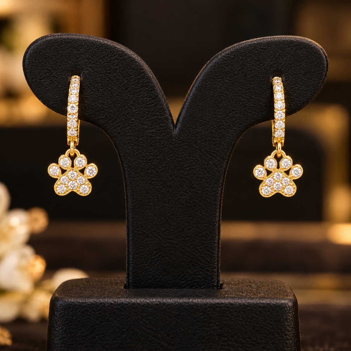 Pavé Paw Huggie Drop Earrings