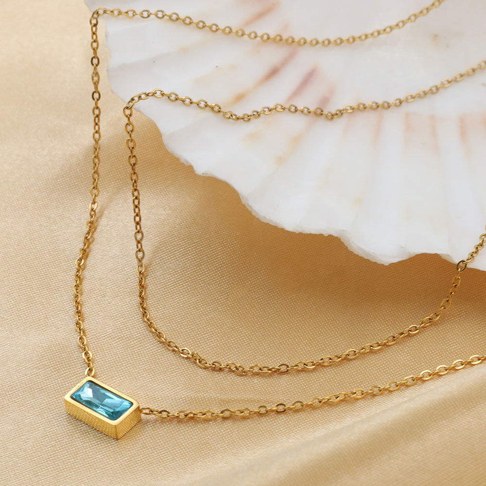 Aquamarine Baguette Layered Necklace