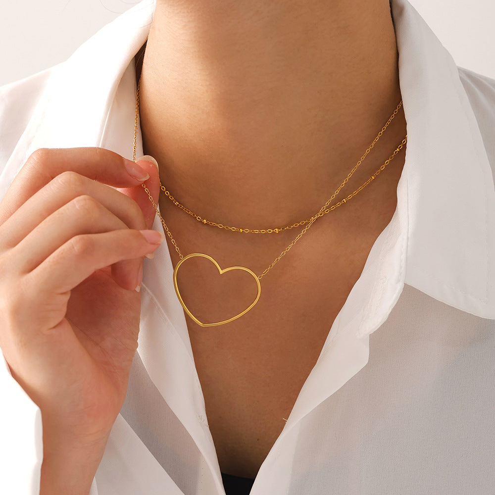 Gold Open Heart Outline Necklace