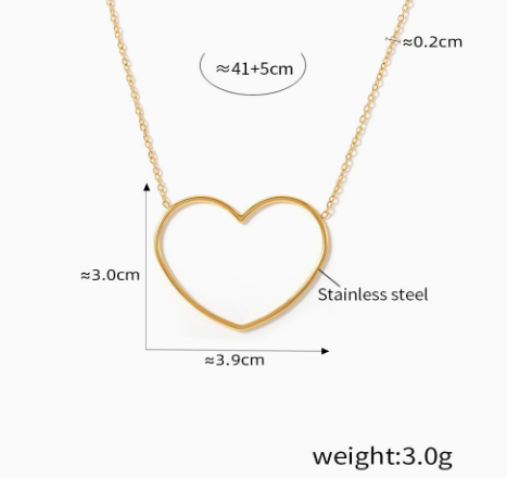 Gold Open Heart Outline Necklace