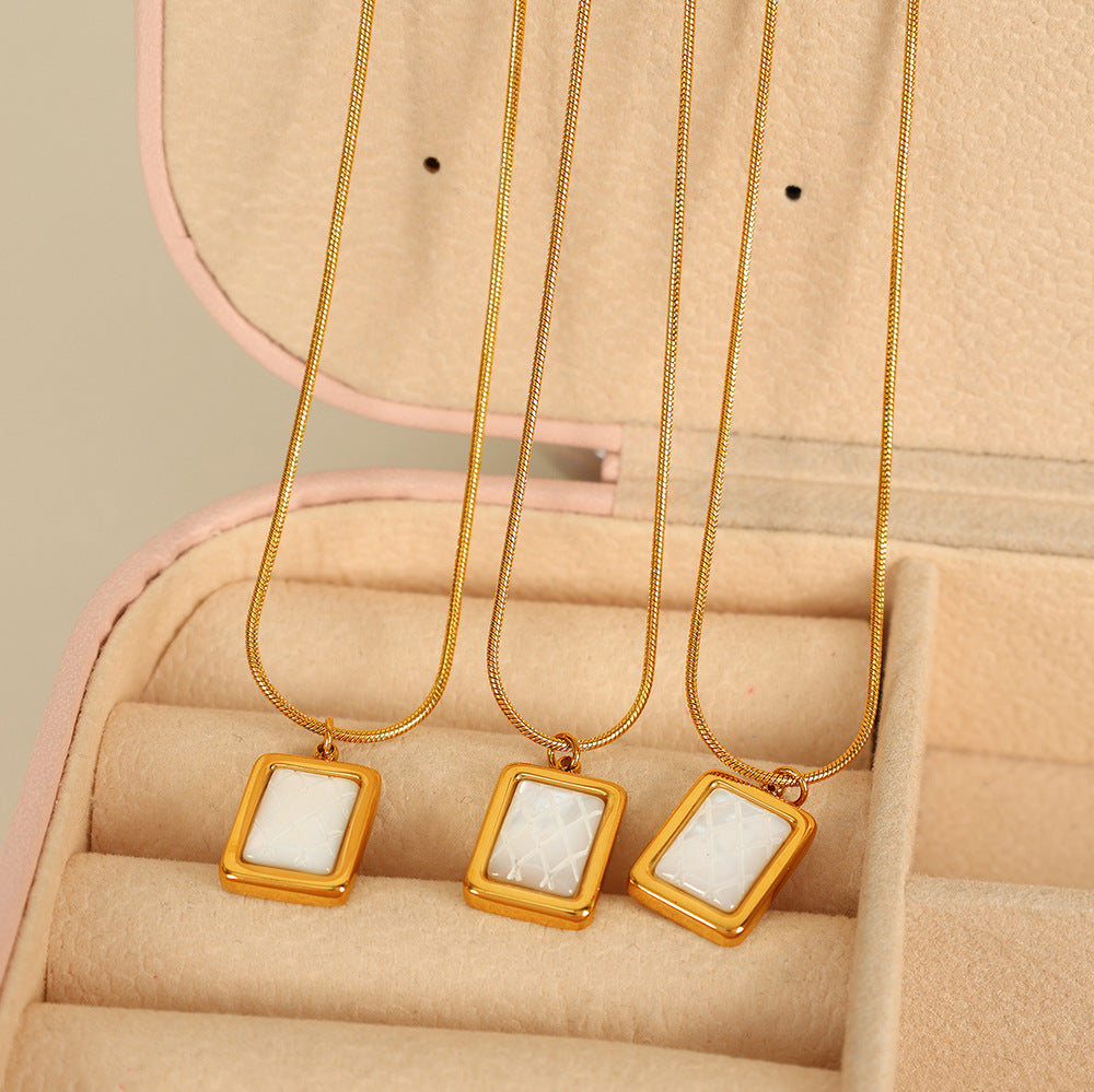 Gold Rectangle White Shell Pendant Necklace