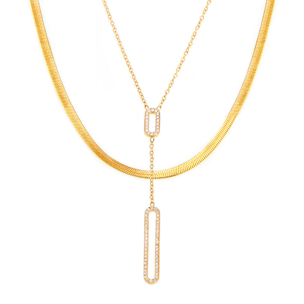 Zircon Drop Bar Necklace