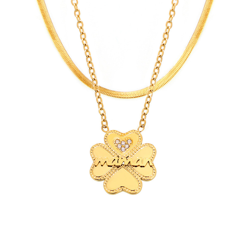 Four-Leaf Heart Zircon Necklace