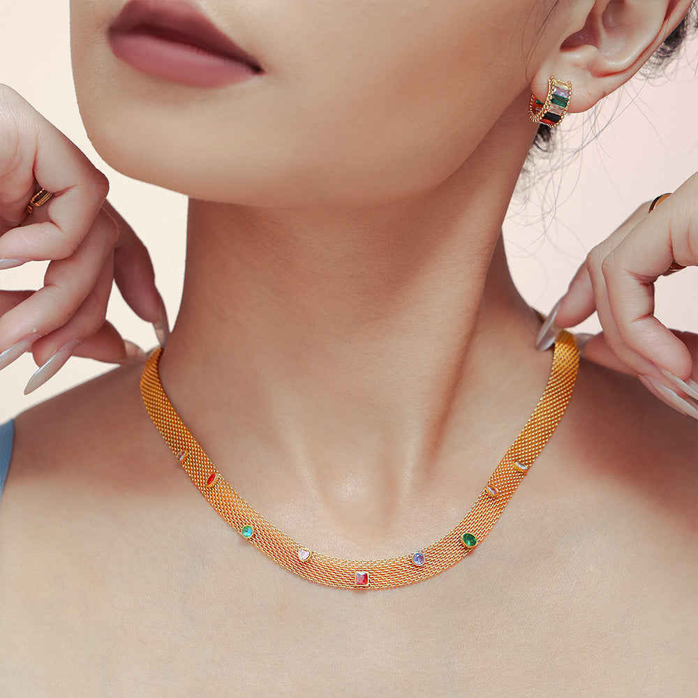 Rainbow Zircon Mesh Necklace