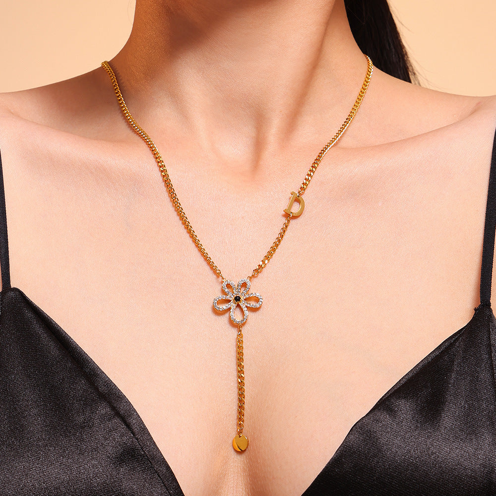 Crystal Flower Y-Drop Necklace