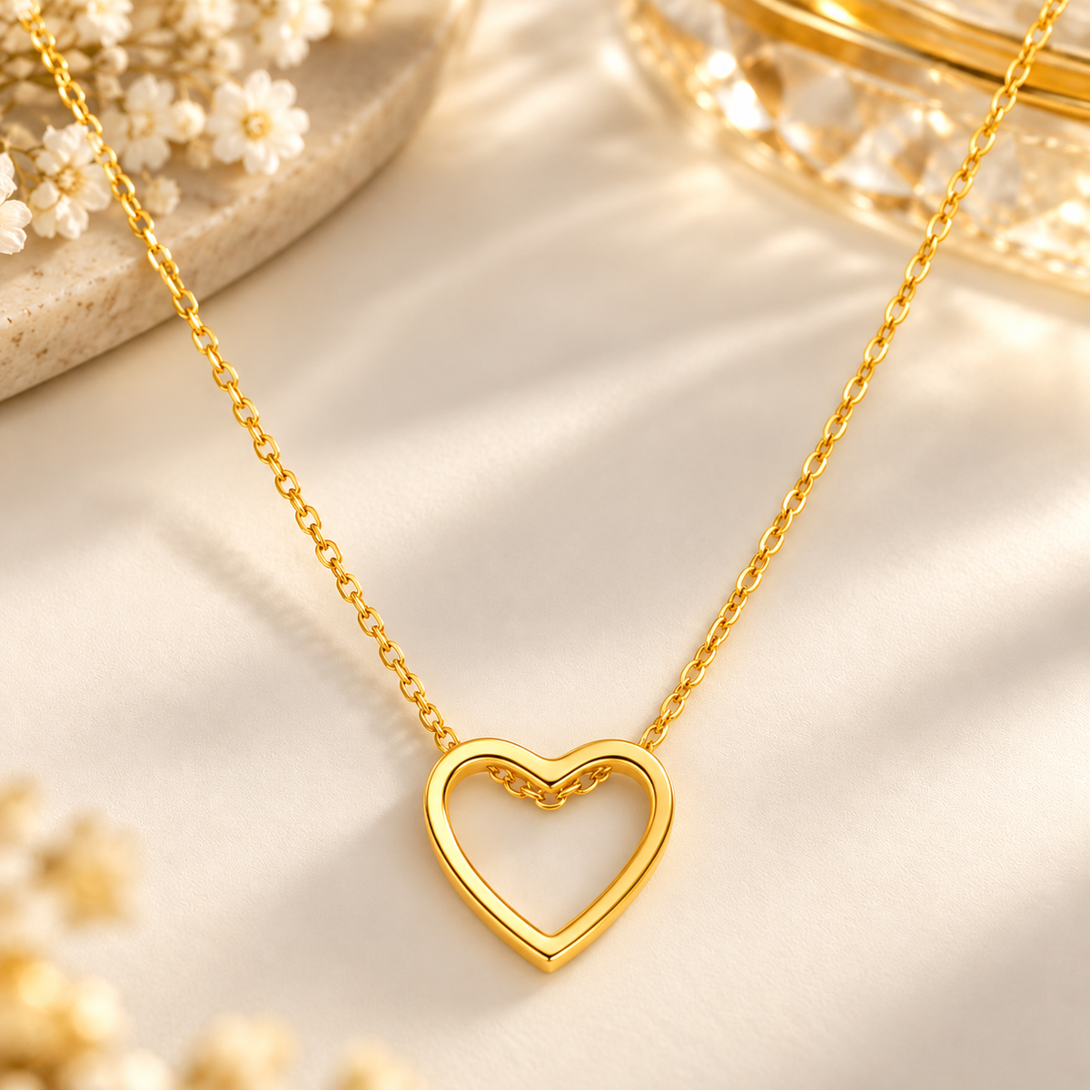 Gold Open Heart Pendant Necklace