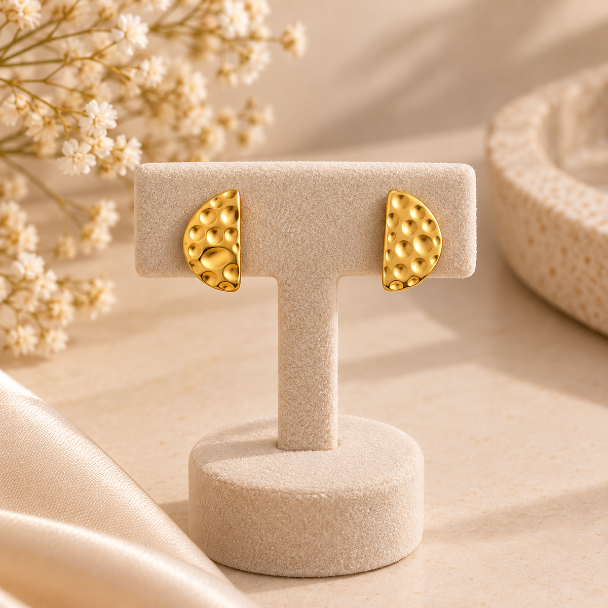 Gold-Tone Textured Half-Moon Stud Earrings