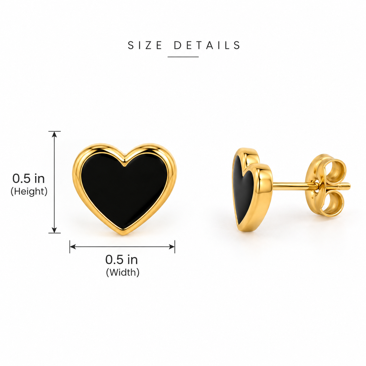 Black Enamel Heart Stud Earrings