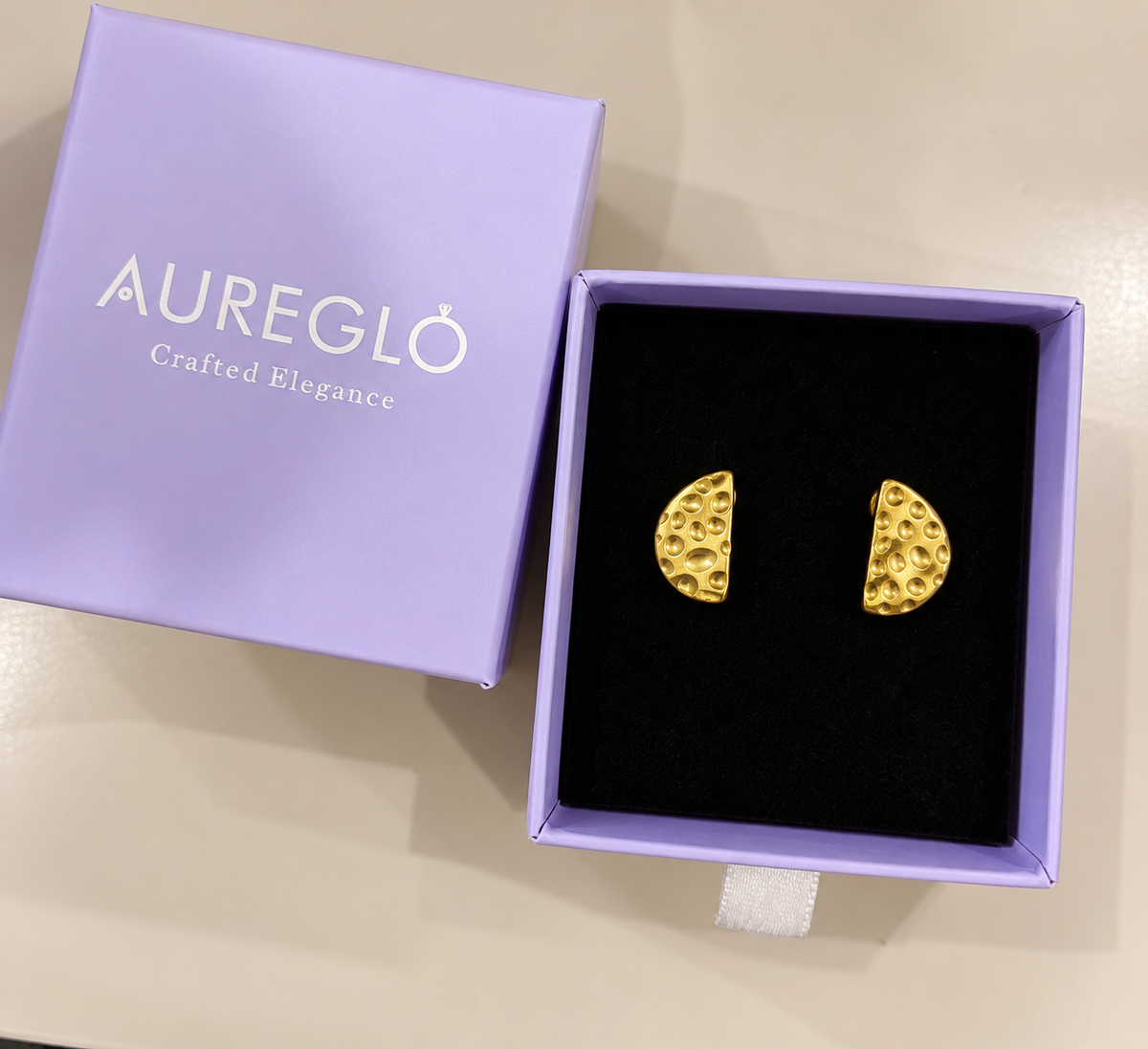 Gold-Tone Textured Half-Moon Stud Earrings
