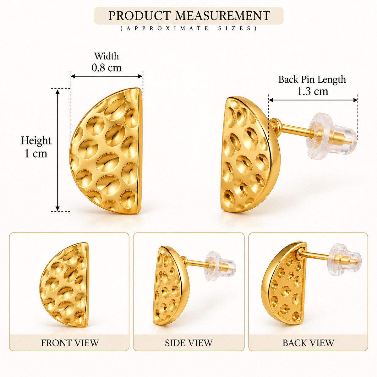 Gold-Tone Textured Half-Moon Stud Earrings