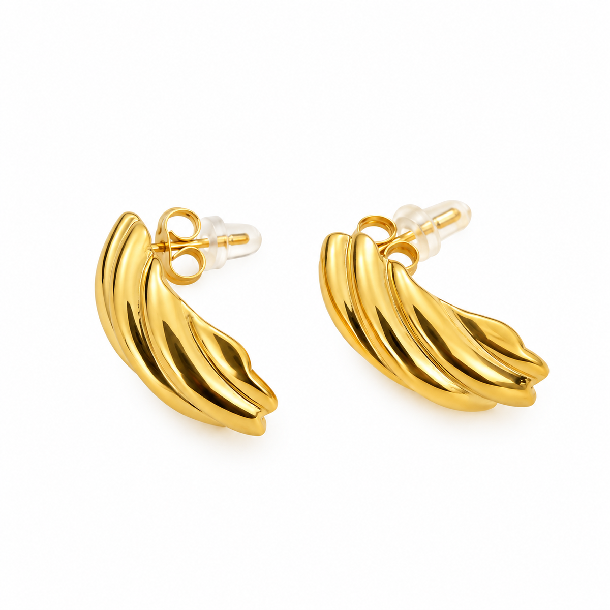 Ribbed Gold Swirl Stud Earrings
