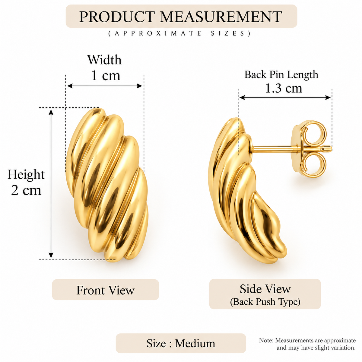 Ribbed Gold Swirl Stud Earrings