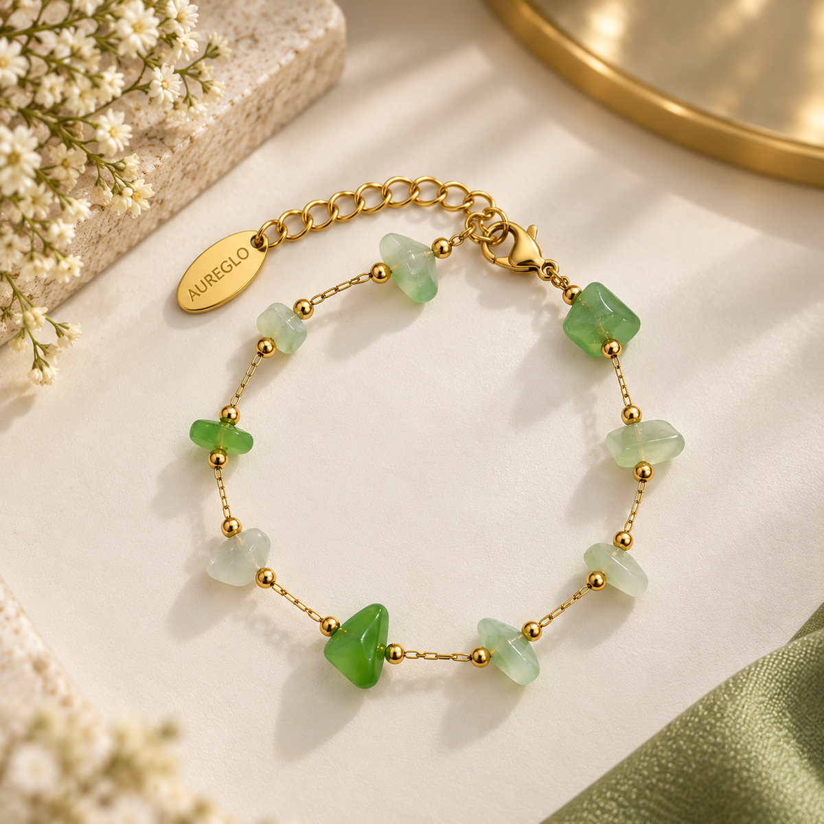 Green Gemstone Bead Bracelet