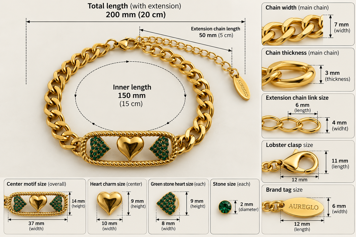 Emerald Heart Cuban Chain Bracelet