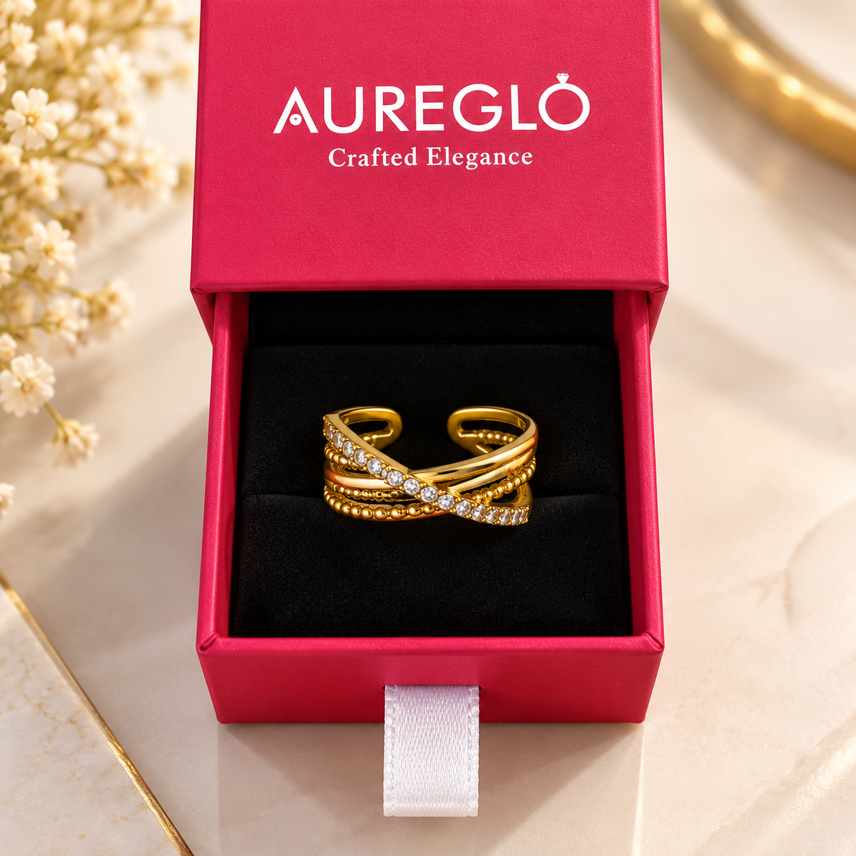 Rope-Texture Crisscross Open Ring