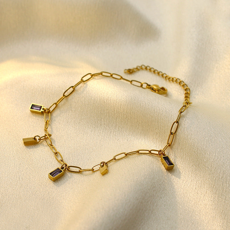 Amethyst Charm Link Bracelet