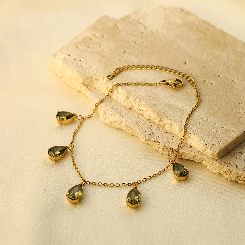 Olive Crystal Drop Bracelet