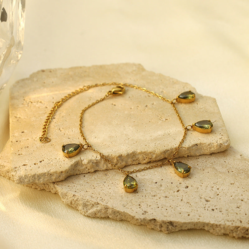 Olive Crystal Drop Bracelet