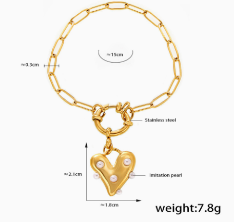 Pearl-Kissed Heart Charm Bracelet