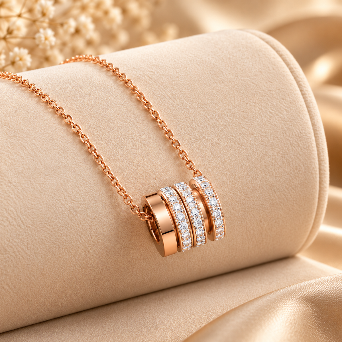 Trilogie Pavé Barrel Necklace