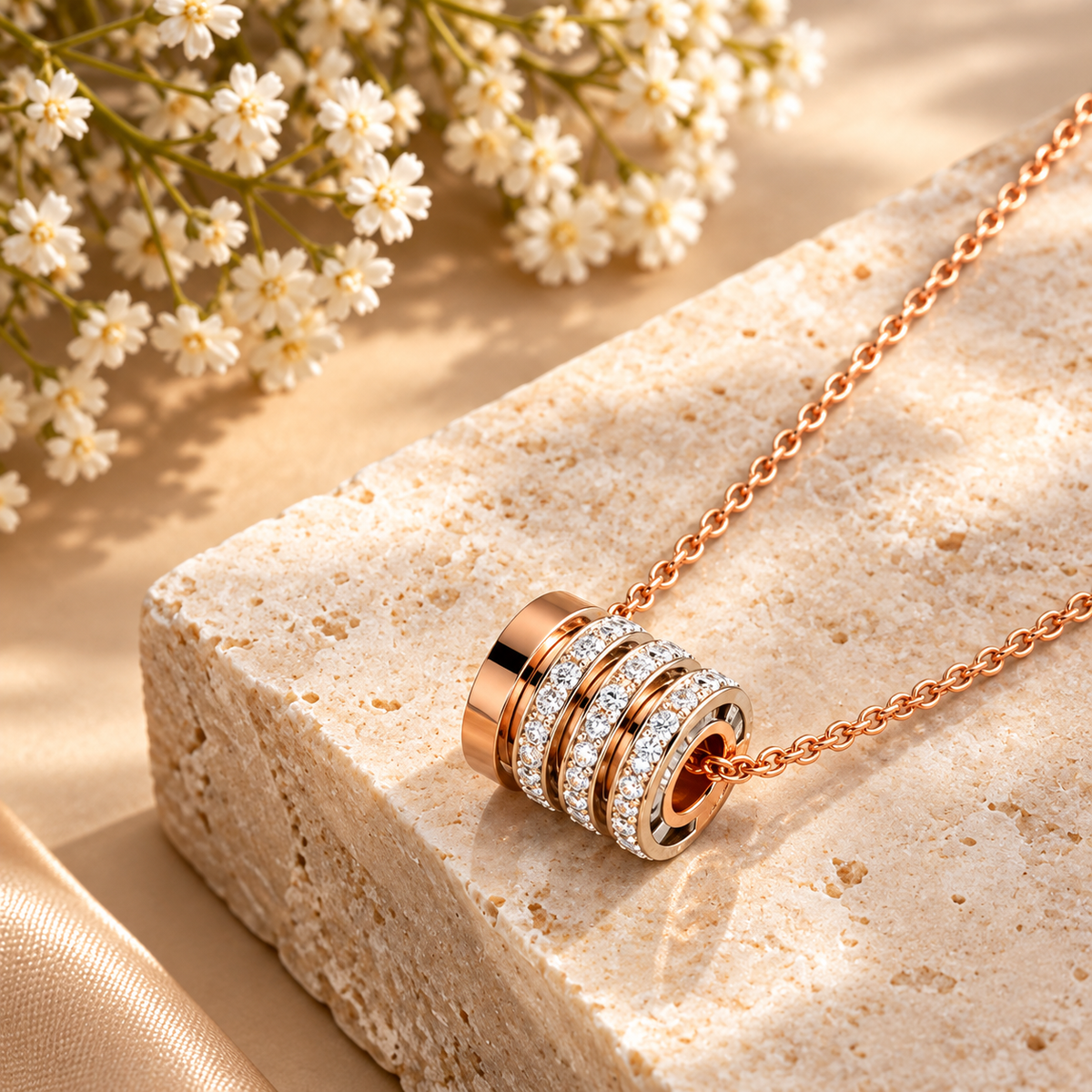 Trilogie Pavé Barrel Necklace