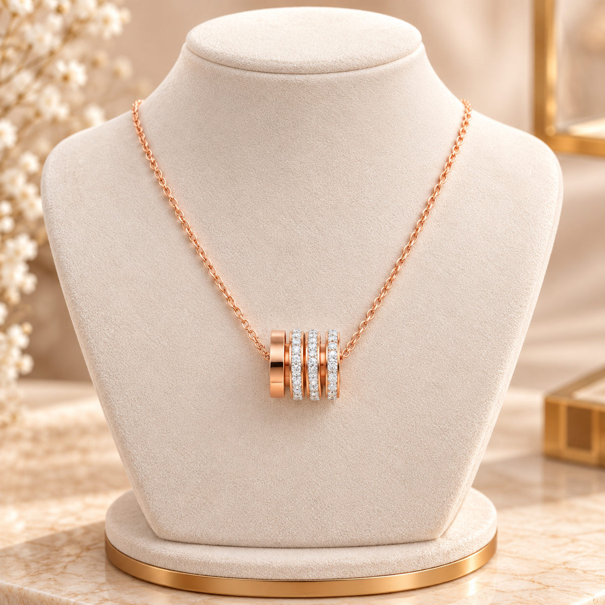 Trilogie Pavé Barrel Necklace