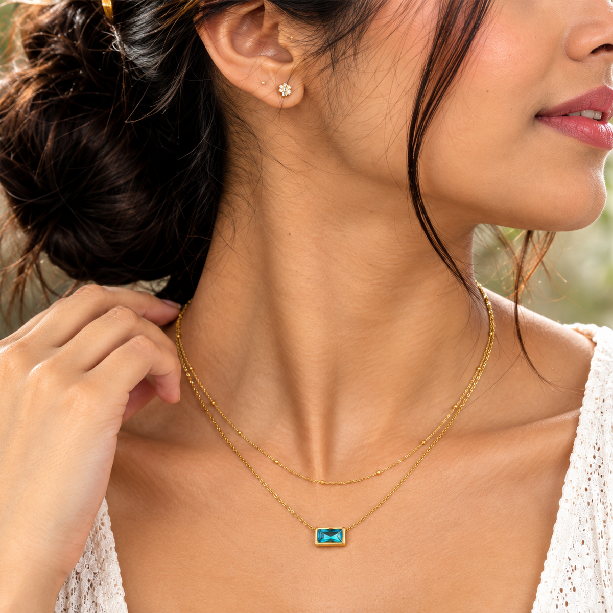 Aquamarine Baguette Layered Necklace