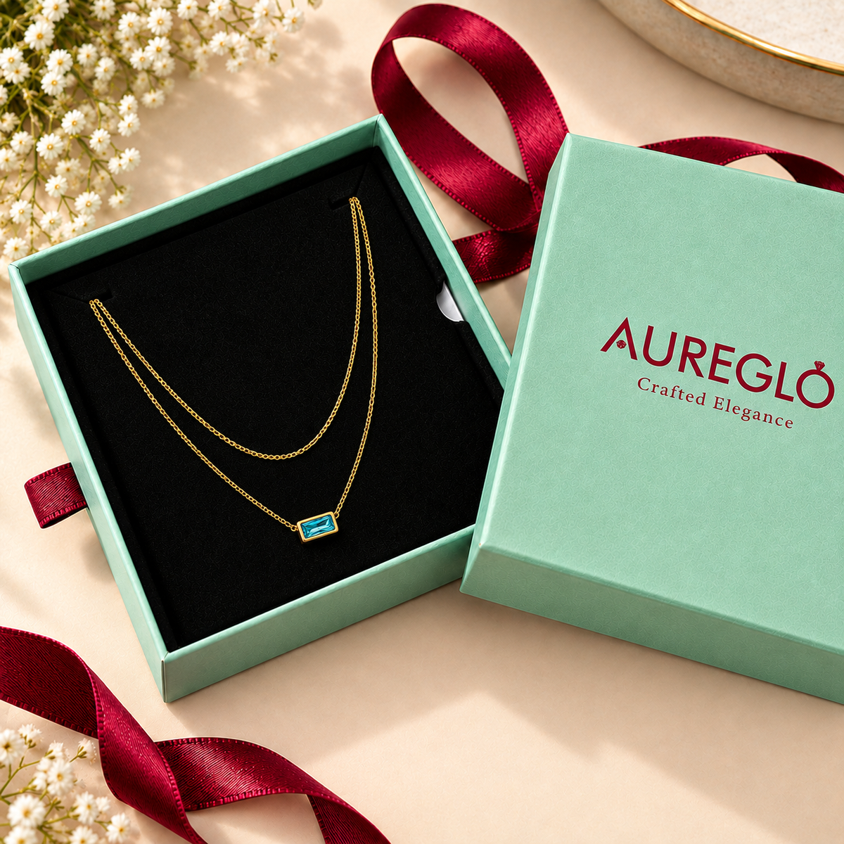 Aquamarine Baguette Layered Necklace