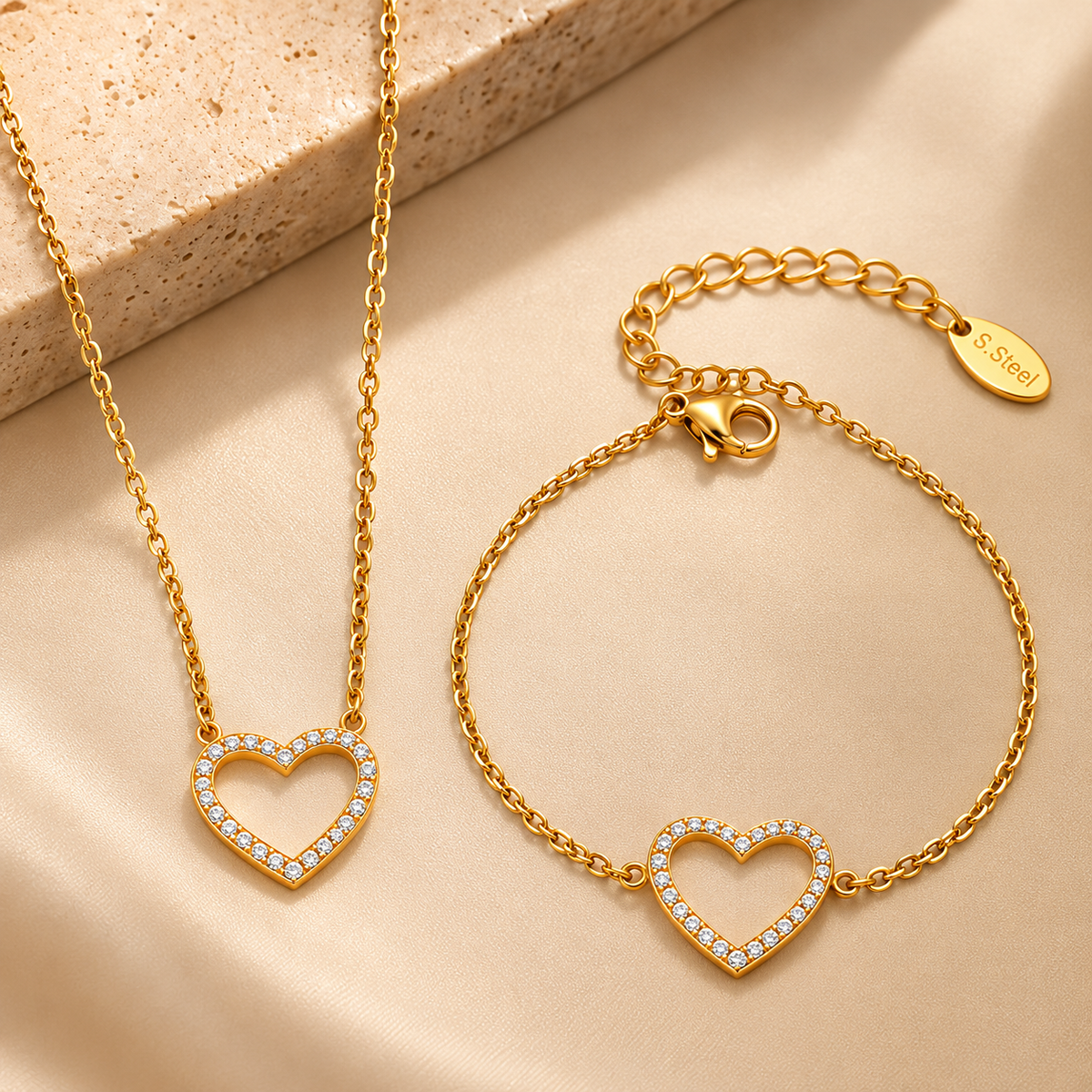 Celestial Heart Crystal Necklace & Bracelet Set